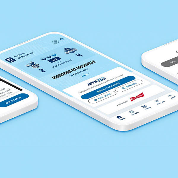 Three cellphones with a Mirego app